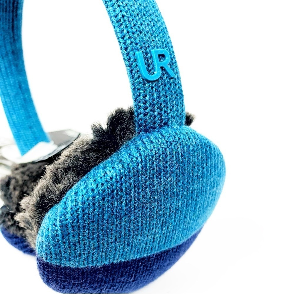 Two-Tone Blue Knit Earmuff Headphones NWT • Fleece-Lined • 3.5mm Mic • Cozy Gift